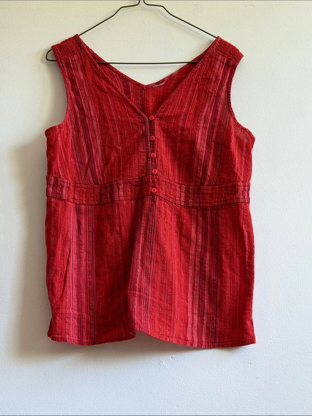 Red Striped Button-Front Sleeveless Tunic